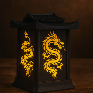 4 Taraf Ejderha Motifli Dekoratif Masa Lambası
